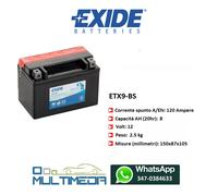 BATTERIA MOTO APRILIA HABANA RETRA 125CC EXIDE ETX9-BS ETX9BS 12V 8 AH 120 A