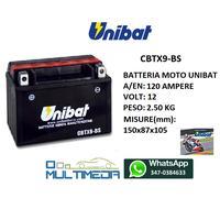 BATTERIA MOTO UNIBAT CBTX9-BS 12V 120A/EN SPUNTO 8AH