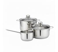 Batteria Pentole 5 Pezzi in Acciaio Inox - Set Casseruole con Coperchio in Vetro, Adatta a Tutti i Piani Cottura Inclusa Induzione, Pentola con Manico Lungo 14x8 cm + Casseruola 16x9 cm e 20x11,5 cm