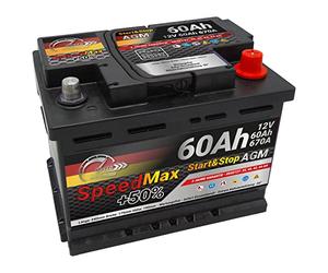 Batteria per auto Speed Max 60 Ah Tecnologia AGM 670A, adatto per veicoli con sistema Start Stop