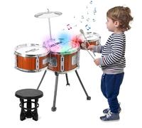 Batteria per Bambini con Luci, Set Jazz 6 Pezzi con Sgabello, Strumento a Percussione, Regalo Educativo per Compleanno e Natale, 1-6+ Anni Ragazze e Ragazzi