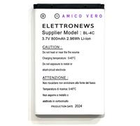 Batteria per Brondi Amico Vero 800mAh, BL-4C Batteria perfettamente compatibile con il modello Brondi amico Vero, prestazioni e capacità pari all'originale.