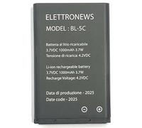 Batteria per cellulare USHINING GSM 1000mAh, 3,7V BL-5C Nera, USHINING M2301, USHINING M2302, compatibile con i cellulari per anziani, Capacità e Prestazioni pari all'originale. Nuova.