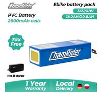 Batteria per E-bike a Lunga Autonomia in PVC 36V/48V 10.4AH-21AH, Pacco al Litio ChamRider per Scooter Elettrico Potenza 250W-1000W 30A BMS