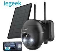 Batteria per telecamera di sorveglianza esterna IeGeek 5MP, telecamera di sorveglianza PTZ per esterni WLAN con pannello solare, rilevatore di movimento PIR, 2.4G