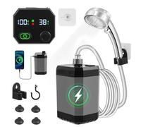 Batteria portatile da campeggio con pompa, aggiornamento multi-filtro, doccia da campeggio 6000 mAh, ricaricabile con soffione doccia e tubo da 2 m, indicatore di temperatura e potenza per campeggio
