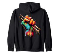 Batteria Pugno Bacchette Bacchette Bacchette Colorate Splash Art Felpa con Cappuccio