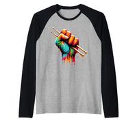 Batteria Pugno Bacchette Bacchette Bacchette Colorate Splash Art Maglia con Maniche Raglan