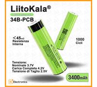 Batteria ricaricabile 3.7V LiitoKala 18650 34B 3400mAh | CON PIN (Button Top)