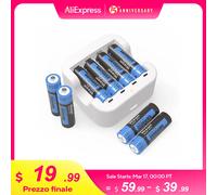 Batteria ricaricabile agli ioni di litio AA da 8 pezzi 3500 mWh 1,5 V Caricatore a 4 slot, corrente di scarica massima 3A per mouse, microfono, sveglia, luce