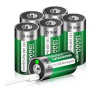 Batteria ricaricabile USB D, al litio, 15000 mWh, 1,5 V, a celle mono D, ricarica rapida in 4 ore, con cavo di ricarica di tipo C, protezione da sovraccarico (6 pezzi)