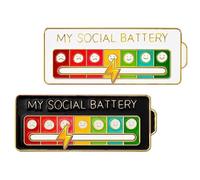 Batteria Sociale Pin, 2 Pezzi Divertente Spilla per L'Umore Interattivo per 7 Giorni, Smalto Badge Nizza Spilla Gioielli (Bianco + Nero)