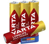 Varta 4706101404 Longlife Max Power (Max Tech) Batteria Alcalina, Ministilo AA LR03, Confezione da 4 Pile - Il design può variare