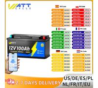 Batteria Wattcycle Bluetooth LiFePO4 12V 100AH con grandi celle A+ Altezza 19 cm Design sottosella Perfetto per camper/furgoni/roulotte