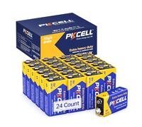 Batterie 9V 6F22 PKCELL, Pila 9V a Lunga Durata per Rilevatori di Fumo, Sensori di Allarme Antifurto, Batteria Quadrata per Irrigatore Giardino, Confezione da 24