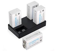 Batterie 9V Ricaricabili, POWEROWL 4 pezzi 600mAh PP3 Batterie 9V Ricaricabili Alte Prestazioni Li-ion Bassa autoscarica con Caricabatterie 4 slot