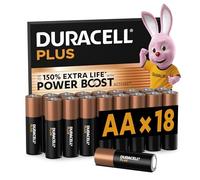 Batterie AA DURACELL Plus (Confezione da 18) - Batterie Alcaline da 1,5 V - Fino al 150% di durata extra con Attivi POWER BOOST- Affidabilità per i dispositivi di utilizzo quotidiano -LR6 MN1500