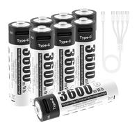 Batterie AA ricaricabili agli ioni di litio da 1,5 V, confezione da 8, ad alte prestazioni, fast, ricarica USB-C a lunga durata, 3600 mWh, con cavo di ricarica di tipo C 4 in 1 e custodia di