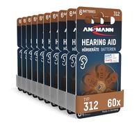 Batterie Ansmann per apparecchi acustici 312 (marrone 60 pezzi) tipo 312 P312 ZL3 PR41 - zinco aria 1,4V - batteria per apparecchi acustici, amplificatore acustico, apparecchio acustico 1506-0029