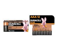 Batterie DURACELL CR123 (confezione da 10) al litio ad alta potenza da 3 V & Batterie Plus AAA (pacco da 12) - Alcalina 1.5V - Fino al 100% di extra durata