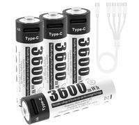 Batterie ricaricabili AA, 1,5 V, 3600 mWh, con cavo di ricarica tipo C 4 in 1 e custodia, confezione da 4