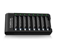 Batterie Ricaricabili AA, POWEROWL 8 Pezzi 2800 mAh Batterie 1,2V Ni-MH 1200 cicli Alta Capacità con Caricabatterie 8 Slot (Ricarica Rapida USB, Slot Indipendente)