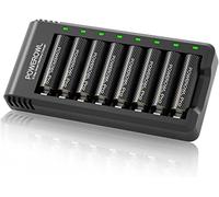 Batterie Ricaricabili AA Pro, Powerowl 8 Pezzi 2800 mAh Batterie 1,2V Goldtop Ni-MH 1200 cicli Alta Capacità con Caricabatterie 8 Slot (Ricarica Rapida USB, Slot Indipendente)