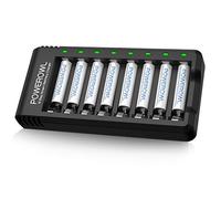 Batterie Ricaricabili AAA, POWEROWL 8 Pezzi 1000 mAh Batterie 1,2V Ni-MH 1200 cicli Alta Capacità con Caricabatterie 8 Slot (Ricarica Rapida USB, Slot Indipendente)