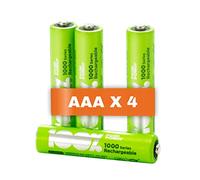 Batterie Ricaricabili AAA - Set da 4 - Serie 1000 | 100% PeakPower | Pile Ministilo NIMH AAA - Alta Capacità