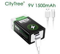 Batterie ricaricabili CityTree 9V da 1500 mAh Tipo-C USB 6F22 Batteria al litio da 9 Volt per rilevatore di metalli con telecomando per microfono