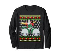 Batterista Babbo Natale Drums Ugly Christmas Pattern Percussionista Maglia a Manica