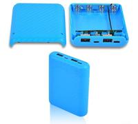 Battery Box - Custodia portatile Power Bank a 4 slot per batterie ricaricabili a testa piatta da 3,7 V, alloggiamento in ABS con doppia uscita USB 5 V/2,4 A e tipo C/per Micro-USB (ricarica rapida blu