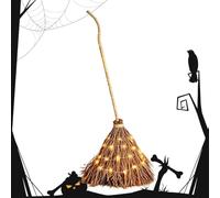 Battery operated LED witch broom creates a spooky glow for indoor and outdo