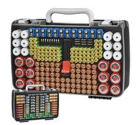 Battery Organizer Storage Holder Case with Double-Sided, Garage Box with Tester Checker. Batteries Container for 269pcs AA AAA AAAA 3A 4A 9V C D Lithium 4LR44 CR2 CR123A CR1632 CR2032 18650 - Black