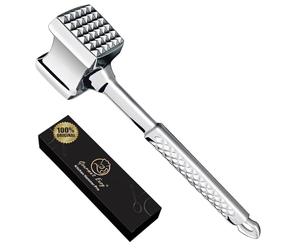 Batticarne acciaio inox 304 professionale | Design ORIGINALE | Ideale per cotolette, braciole, bistecche | Martello per carne con garanzia a vita.