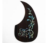 Battipenna in palissandro per chitarra acustica stile Martin D45, intarsio in vero abalone aurora, retro autoadesivo 3M, piastra antigraffio con bordo smussato, set completo (destra)