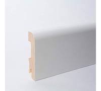 Battiscopa in legno massiccio con bordo anteriore arrotondato bianco RAL9010 laccato (80 mm)