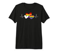 Battito del Cuore Tre Cuori Arcobaleno LGBTQ+ Maglietta Premium