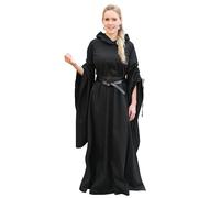 Battle-Merchant Abito lungo medievale Isra, da donna | con maniche a tromba e ampio cappuccio, lunghezza fino al pavimento, in cotone, per Halloween, LARP, mercato medievale e