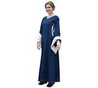 Battle-Merchant - Abito Medievale Bliaut Amal, da Donna - con Maniche a Tromba - Maniche Lunghe, Lungo Fino ai Piedi - Larp, Vichingo, Abito - Blu/Bianco Sporco - XL