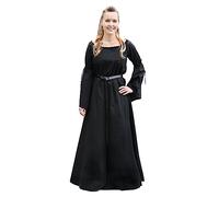 Battle-Merchant Abito medievale con maniche a tromba, lungo, in cotone, taglie S-XXL, in diversi colori, abito vichingo medievale vichingo, Nero , XL