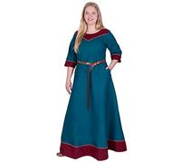 Battle-Merchant Abito medievale da donna, lungo, costume vichingo LARP, con tasche cucite, cotone, nero, XXL