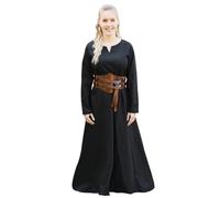 Battle-Merchant - Abito Medievale Leggero Milla, da Donna - Vichingo, Medioevo, Costume, Larp, Fantasy - Nero - S