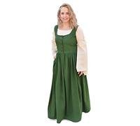 Battle-Merchant Abito medievale Lene da donna, senza maniche, in cotone, colore: marrone/rosso/verde, S/M/L/XL/XXL, verde, M