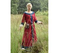 Battle-Merchant Gudrun - Vestito Medievale Lungo da Donna - in Cotone - Ideale per Costumi Vichinghi, Giochi di Ruolo dal Vivo (Larp) - Rosso/Blu - S