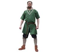 Battle-Merchant Ailrik -Tunica Medievale a Maniche Corte con bordature - Uomo - Ideale Come Costume da Guerriero o per Carnevale - Verde - M