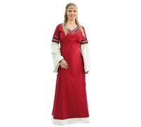 Battle-Merchant Alvina - Abito Medievale Lungo da Donna - Maniche Lunghe - Cotone - Ideale Come Costume Vichingo o di Carnevale - Rosso/Bianco Sporco - XXL