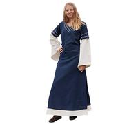 Battle-Merchant Alvina - Abito Medievale Lungo da Donna - Maniche Lunghe - Cotone - Ideale Come Costume Vichingo o di Carnevale - Blu/Bianco Sporco - L