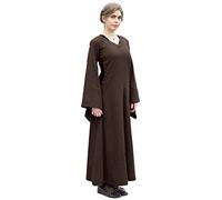 Battle-Merchant Amal - Bliaut Medievale da Donna - Abito Lungo con Aperture Laterali e Maniche Lunghe a Campana - Cotone - per Giochi di Ruolo dal Vivo (Larp), Look Vintage o Vichingo - Marrone - XXL