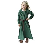 Battle-Merchant Ana - Abito medievale da bambina, a maniche lunghe, lunghezza fino al pavimento, in cotone, colore: verde, taglia 128